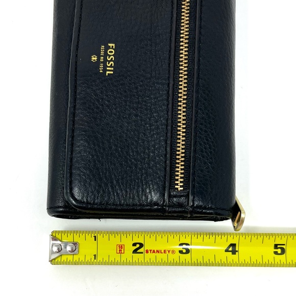 Fossil Preston Black Pebbled Leather Flap Clutch Wristlet Wallet - Picture 8 of 9